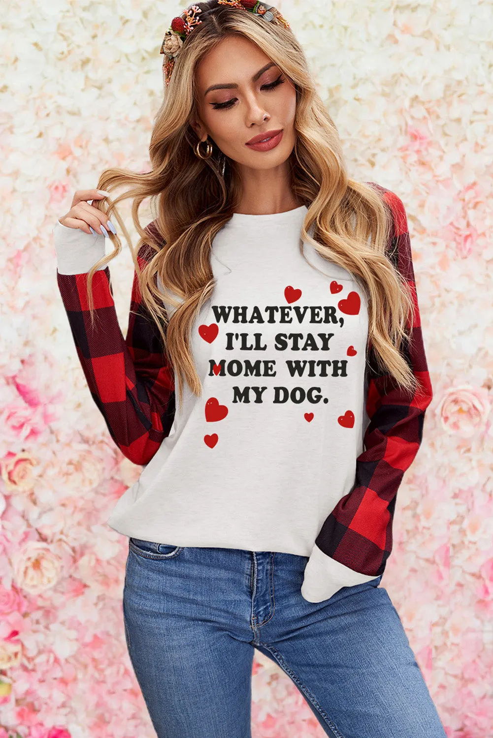 Womens Long Sleeve Shirts Raglan Sleeve Buffalo Plaid Long Sleeve Sweatshirt