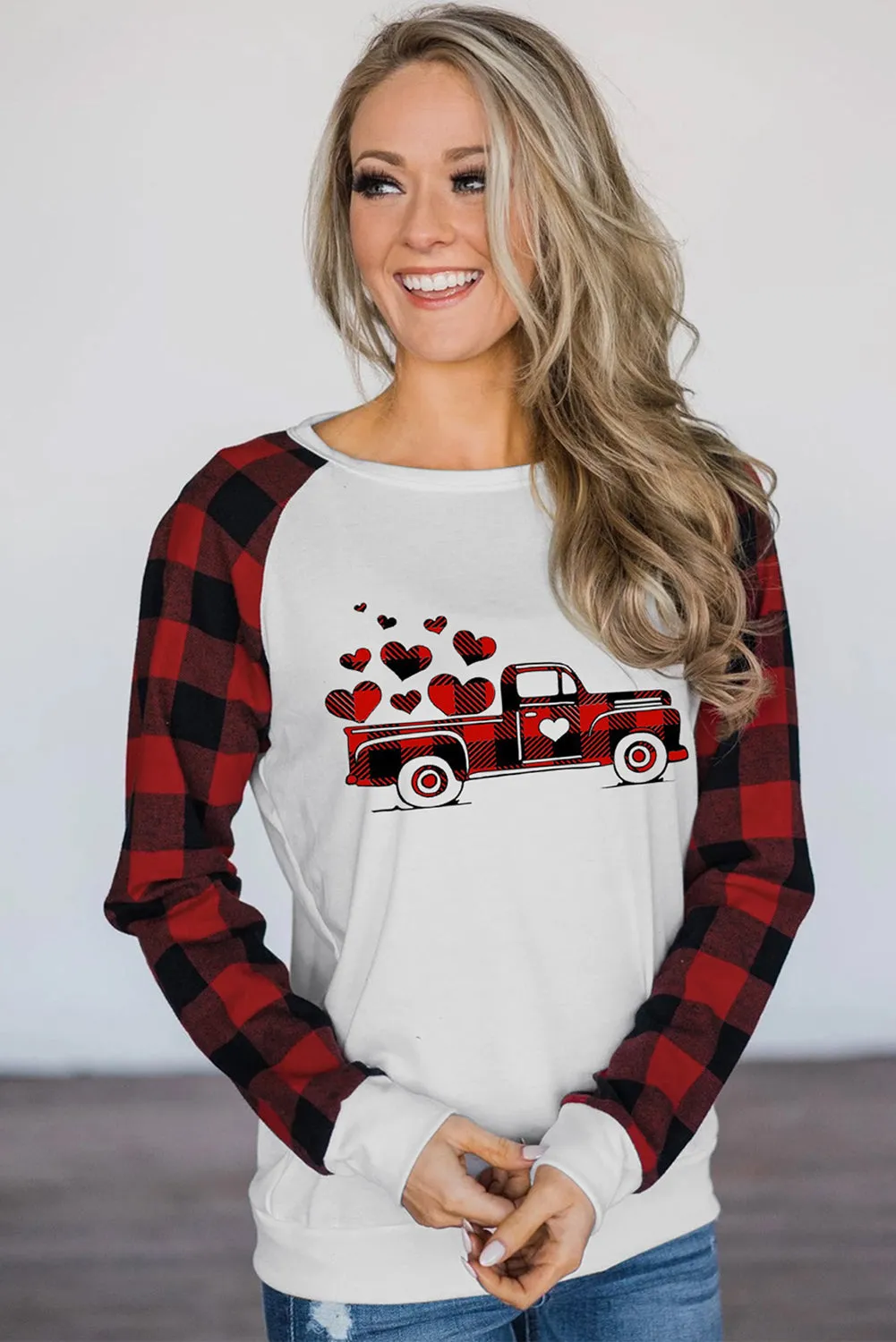 Womens Long Sleeve Shirts Raglan Sleeve Buffalo Plaid Long Sleeve Sweatshirt