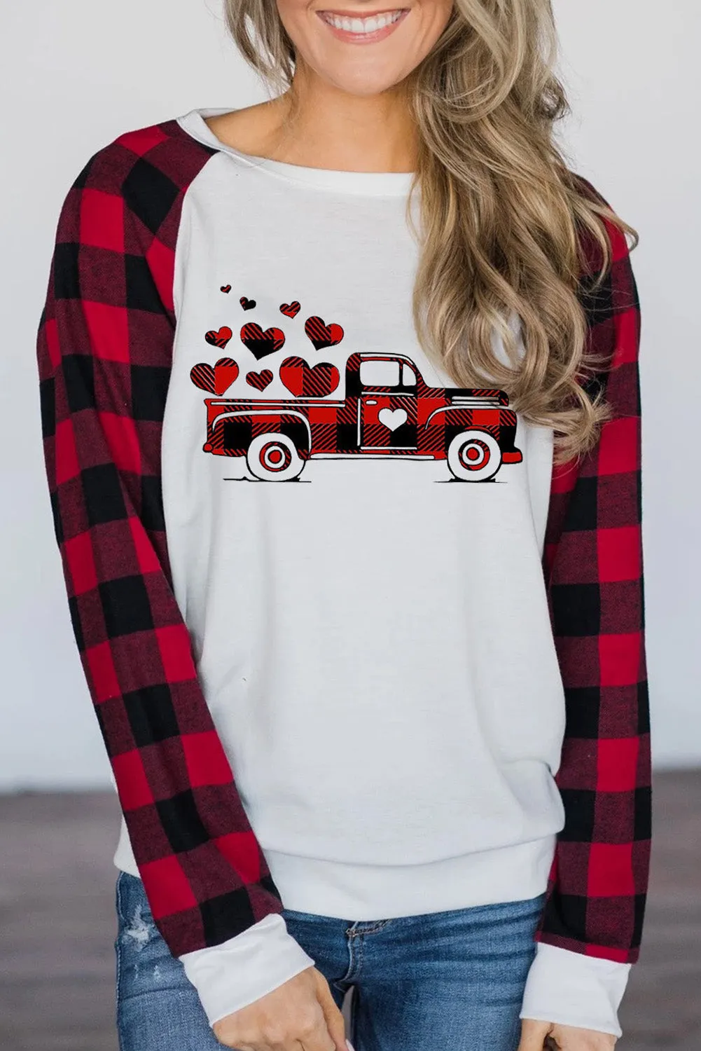 Womens Long Sleeve Shirts Raglan Sleeve Buffalo Plaid Long Sleeve Sweatshirt