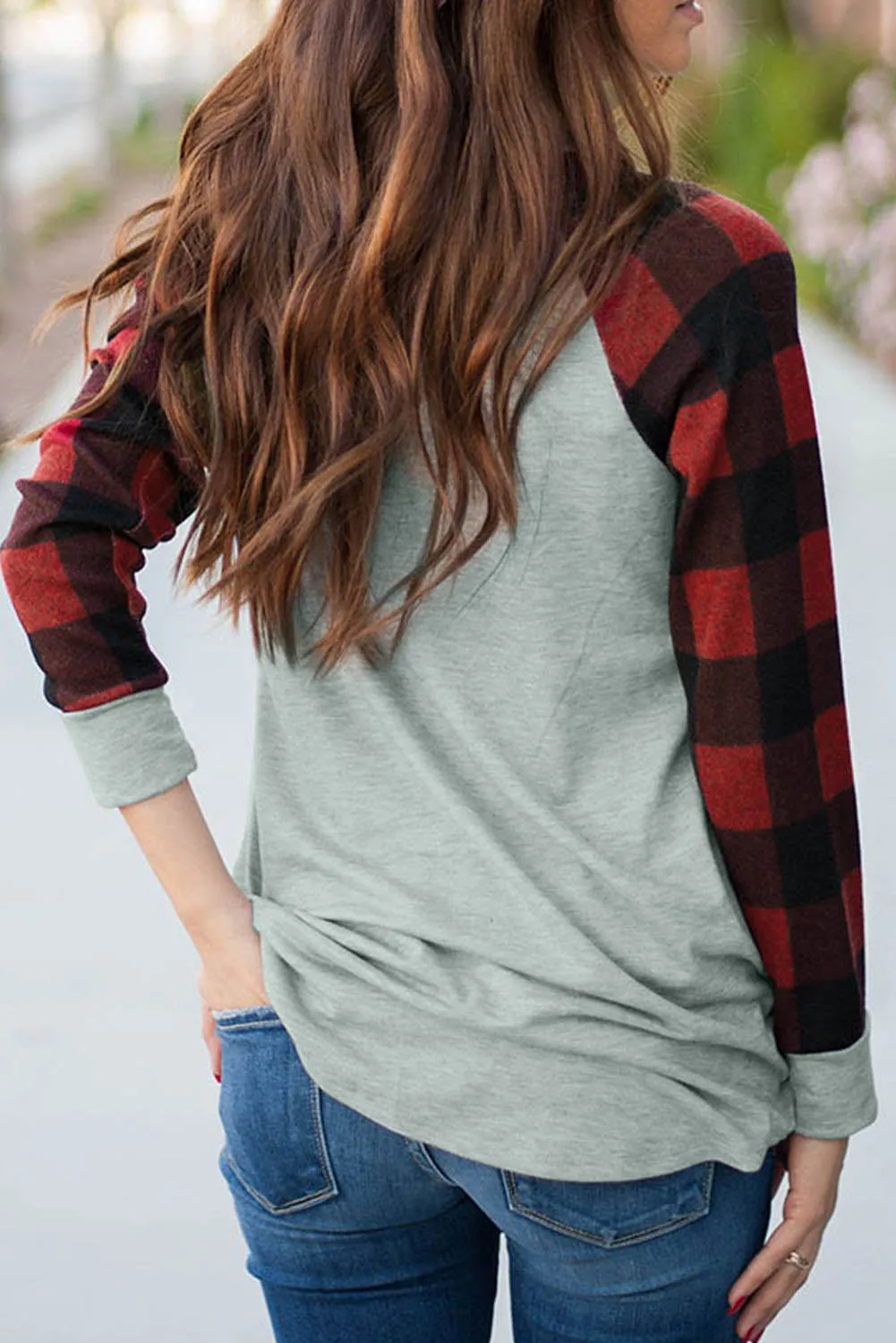 Womens Long Sleeve Shirts Raglan Sleeve Buffalo Plaid Long Sleeve Sweatshirt