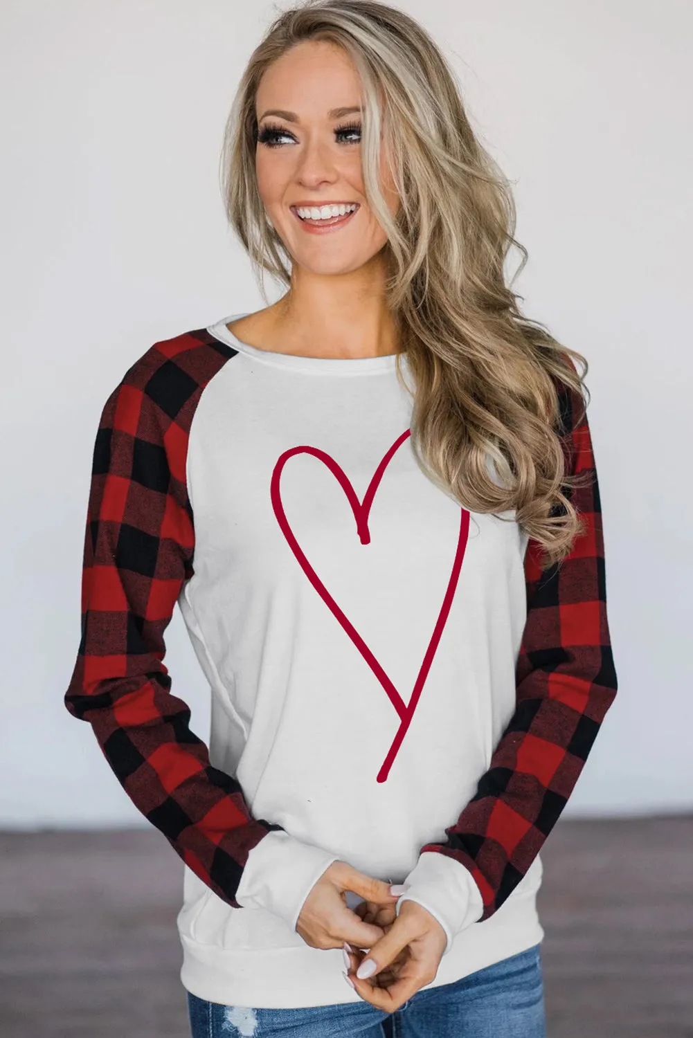 Womens Long Sleeve Shirts Raglan Sleeve Buffalo Plaid Long Sleeve Sweatshirt