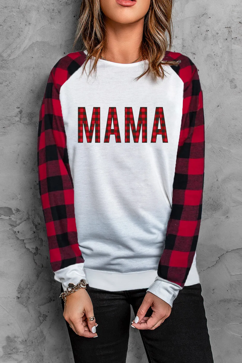 Womens Long Sleeve Shirts Raglan Sleeve Buffalo Plaid Long Sleeve Sweatshirt