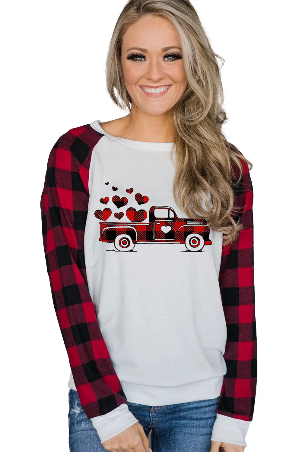 Womens Long Sleeve Shirts Raglan Sleeve Buffalo Plaid Long Sleeve Sweatshirt