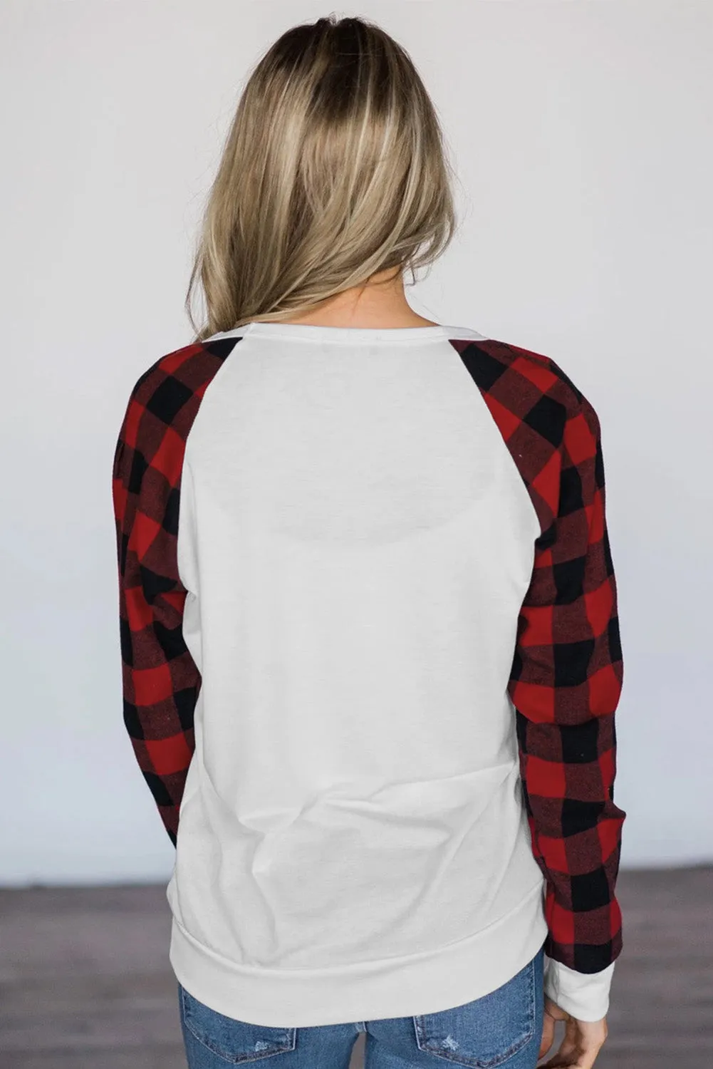 Womens Long Sleeve Shirts Raglan Sleeve Buffalo Plaid Long Sleeve Sweatshirt