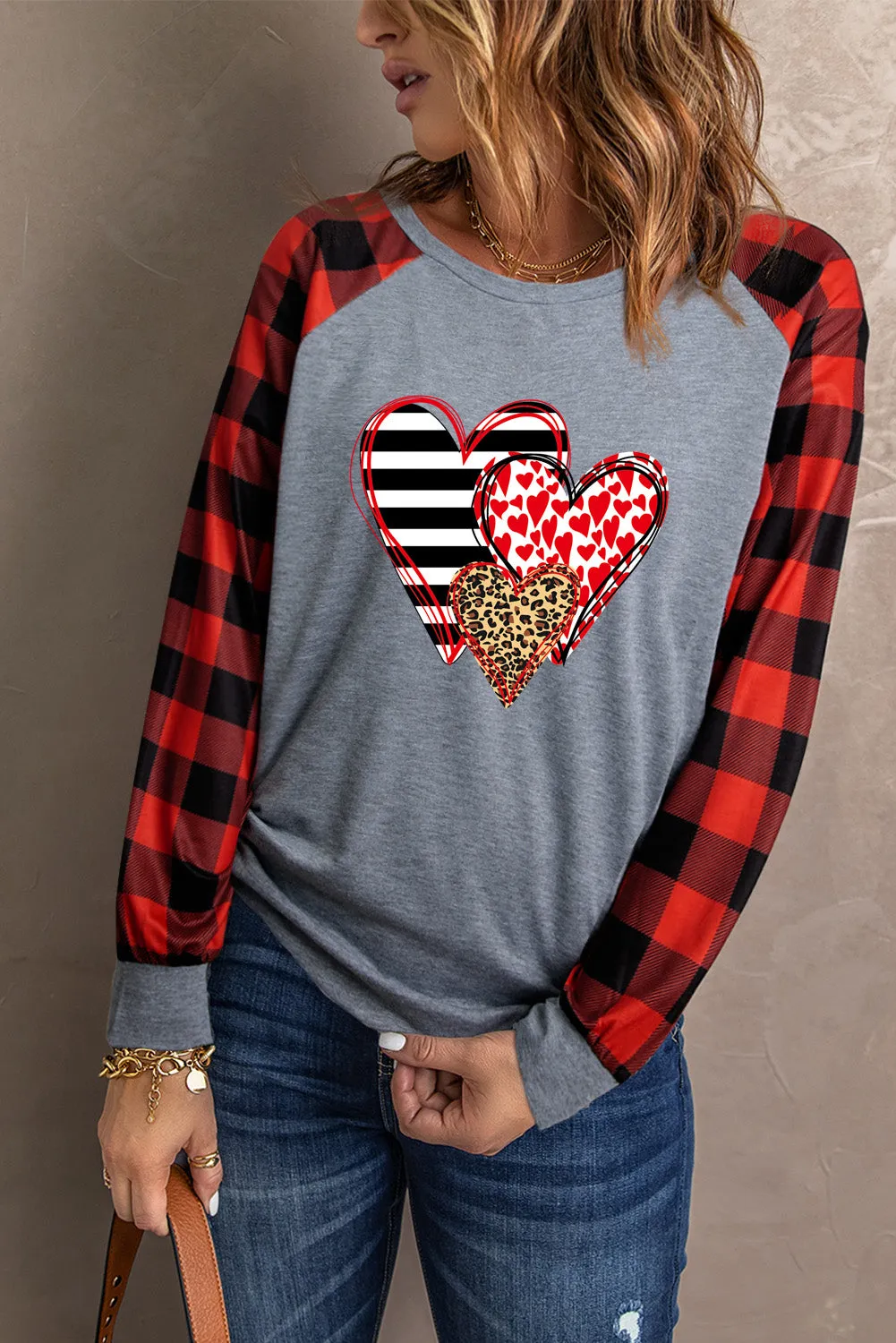 Womens Long Sleeve Shirts Raglan Sleeve Buffalo Plaid Long Sleeve Sweatshirt