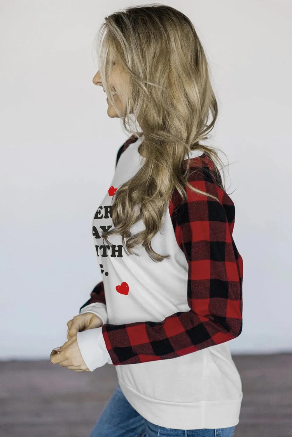 Womens Long Sleeve Shirts Raglan Sleeve Buffalo Plaid Long Sleeve Sweatshirt