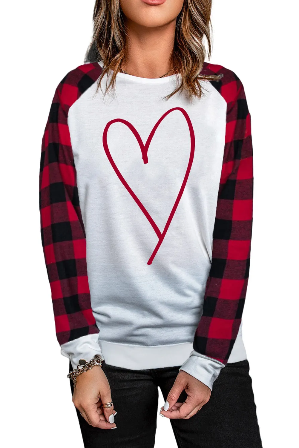 Womens Long Sleeve Shirts Raglan Sleeve Buffalo Plaid Long Sleeve Sweatshirt