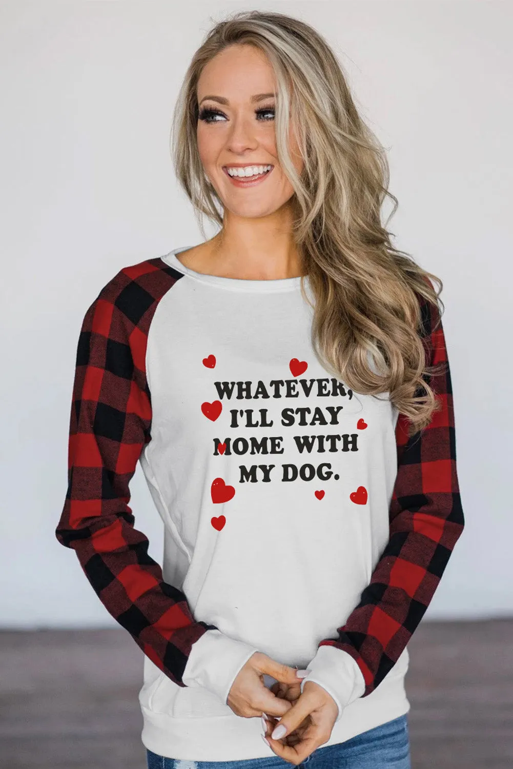 Womens Long Sleeve Shirts Raglan Sleeve Buffalo Plaid Long Sleeve Sweatshirt