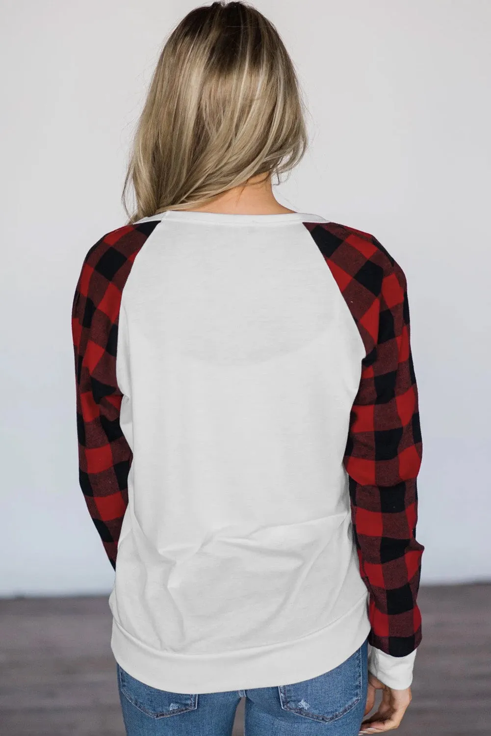 Womens Long Sleeve Shirts Raglan Sleeve Buffalo Plaid Long Sleeve Sweatshirt