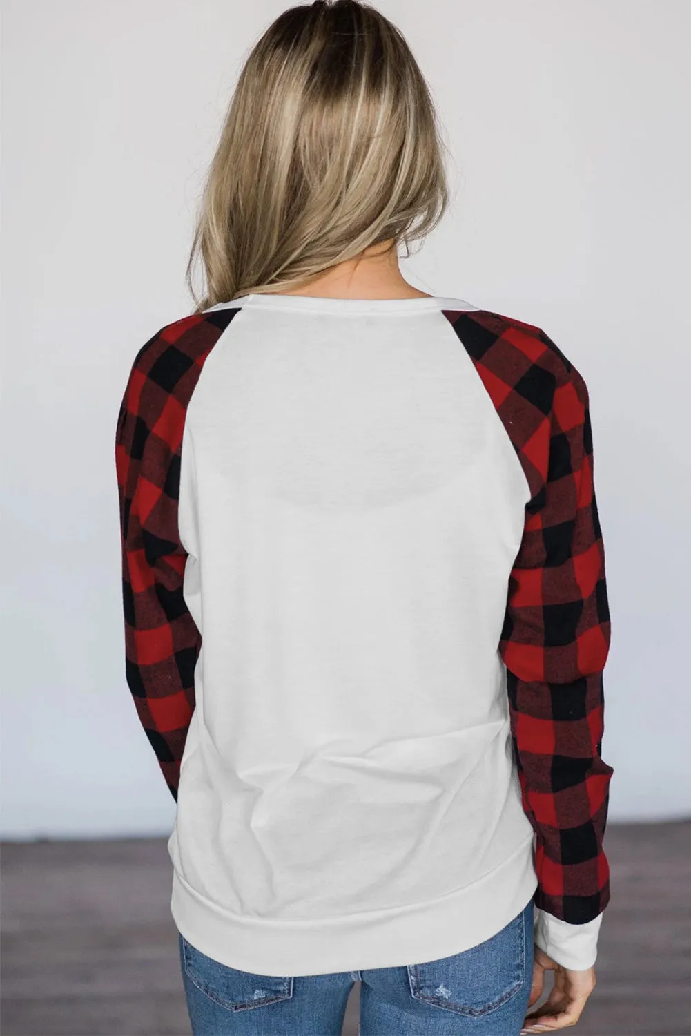 Womens Long Sleeve Shirts Raglan Sleeve Buffalo Plaid Long Sleeve Sweatshirt