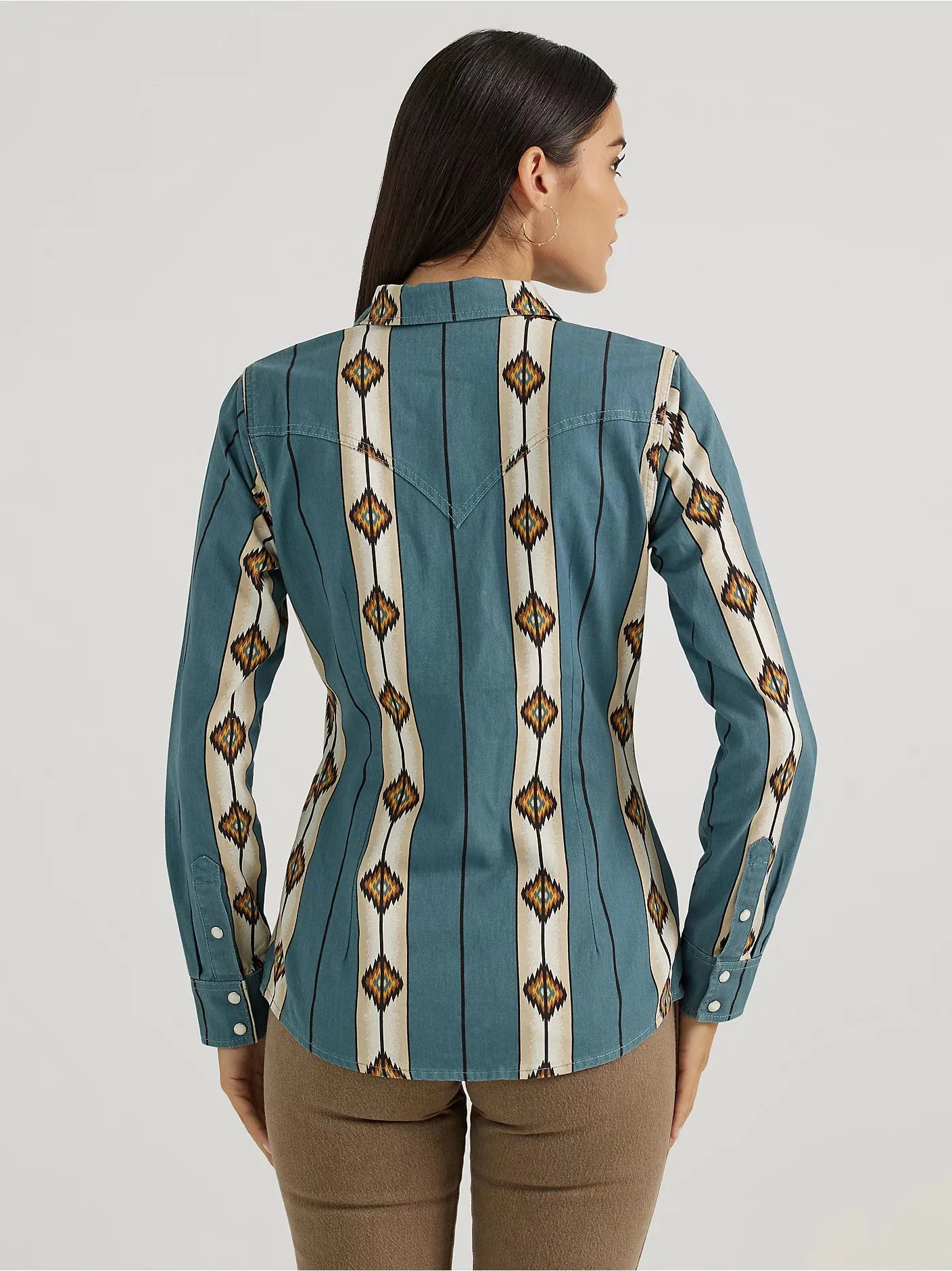 Wrangler Ladies Teal Checotah Classic Western Snap Shirt-112356658