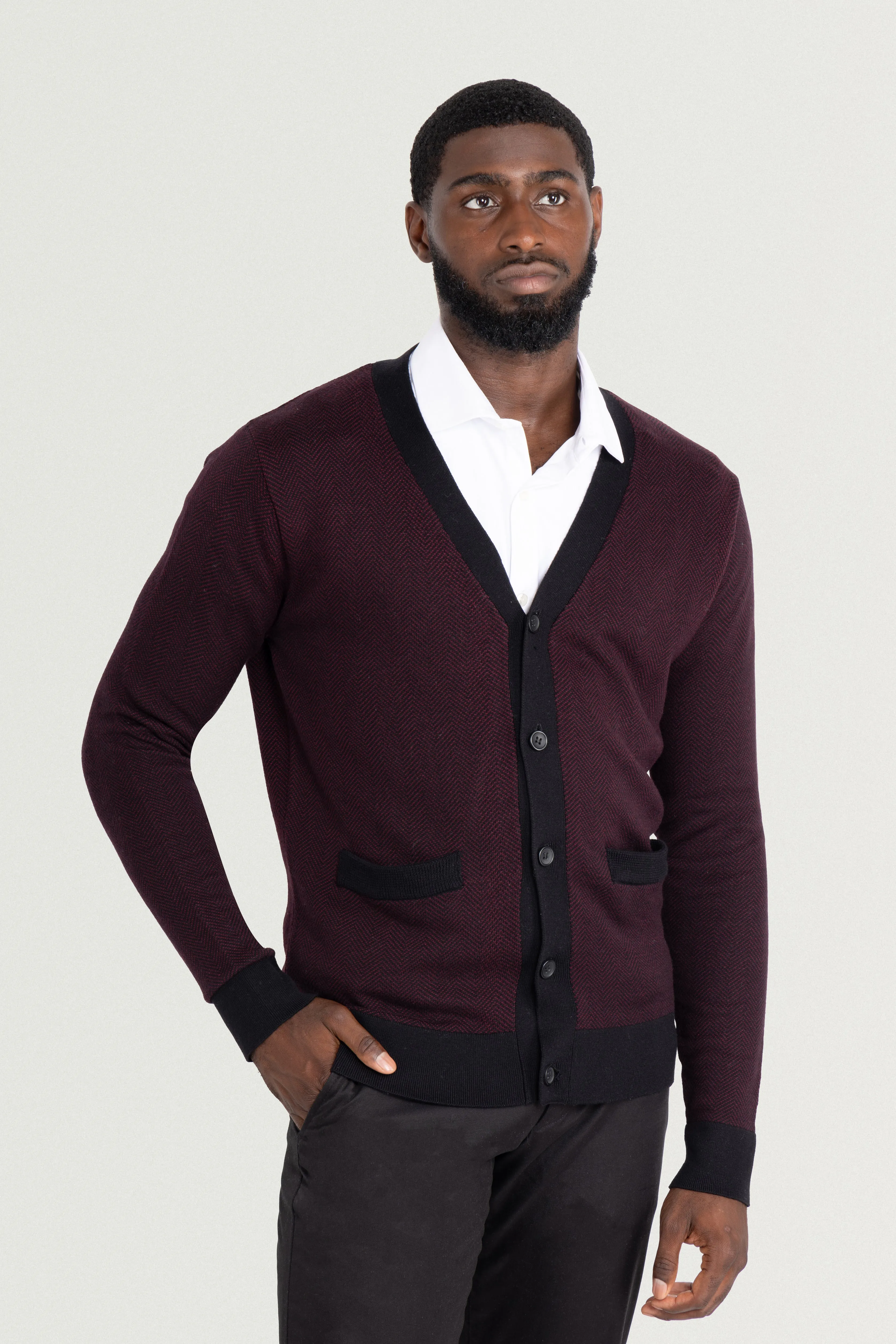 X RAY Men's Casual Herringbone Cardigan Sweater