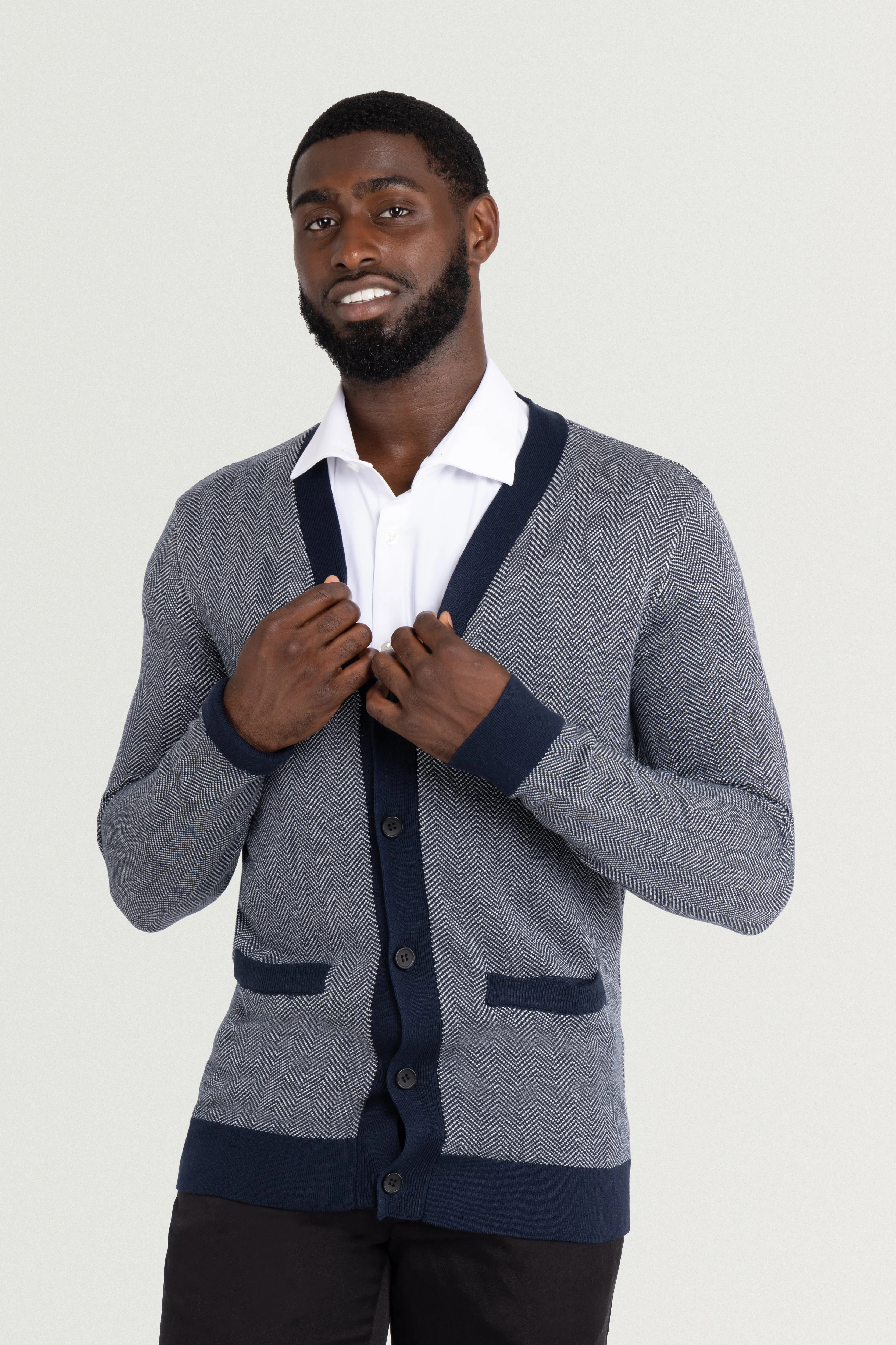 X RAY Men's Casual Herringbone Cardigan Sweater