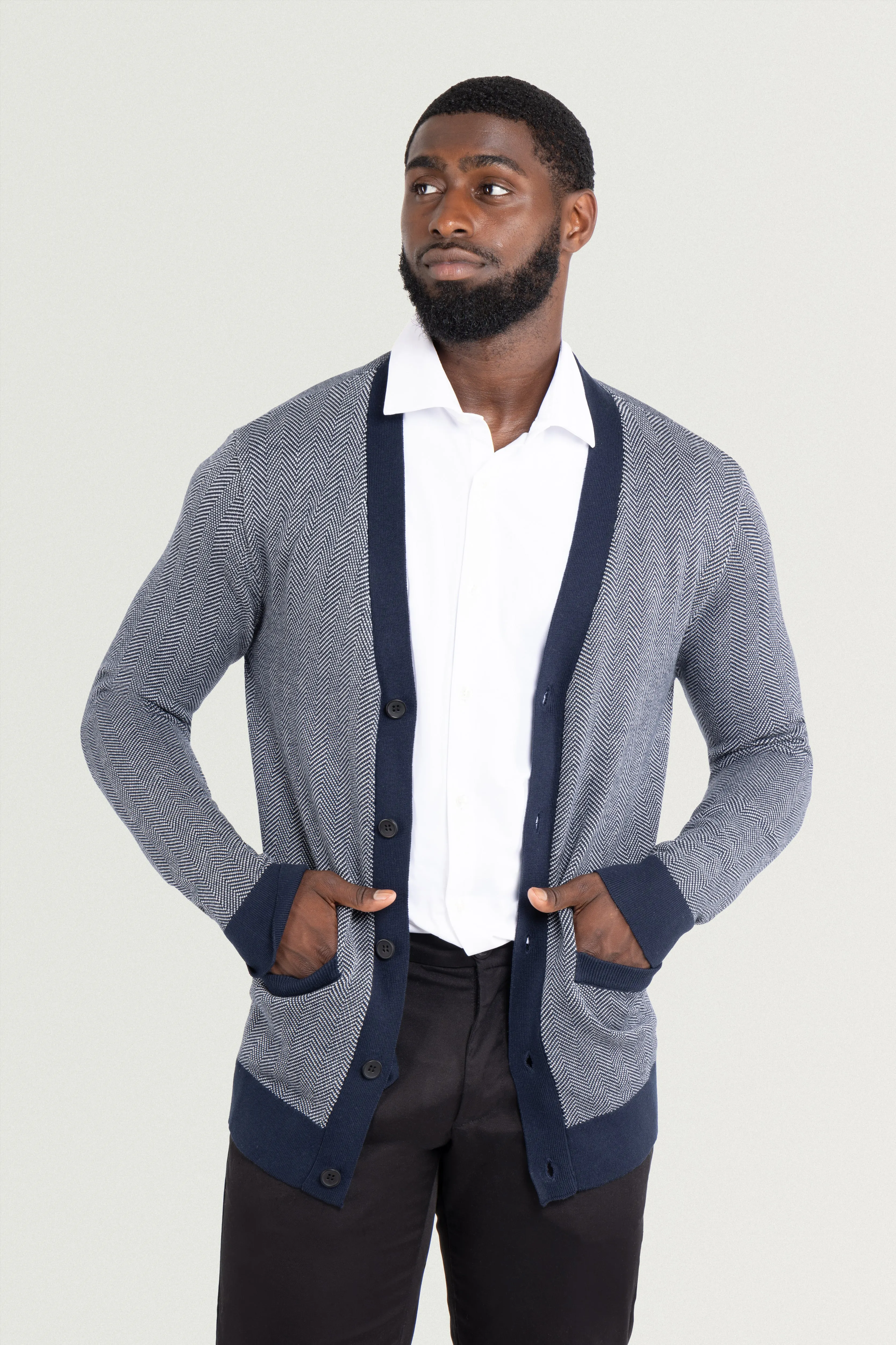 X RAY Men's Casual Herringbone Cardigan Sweater