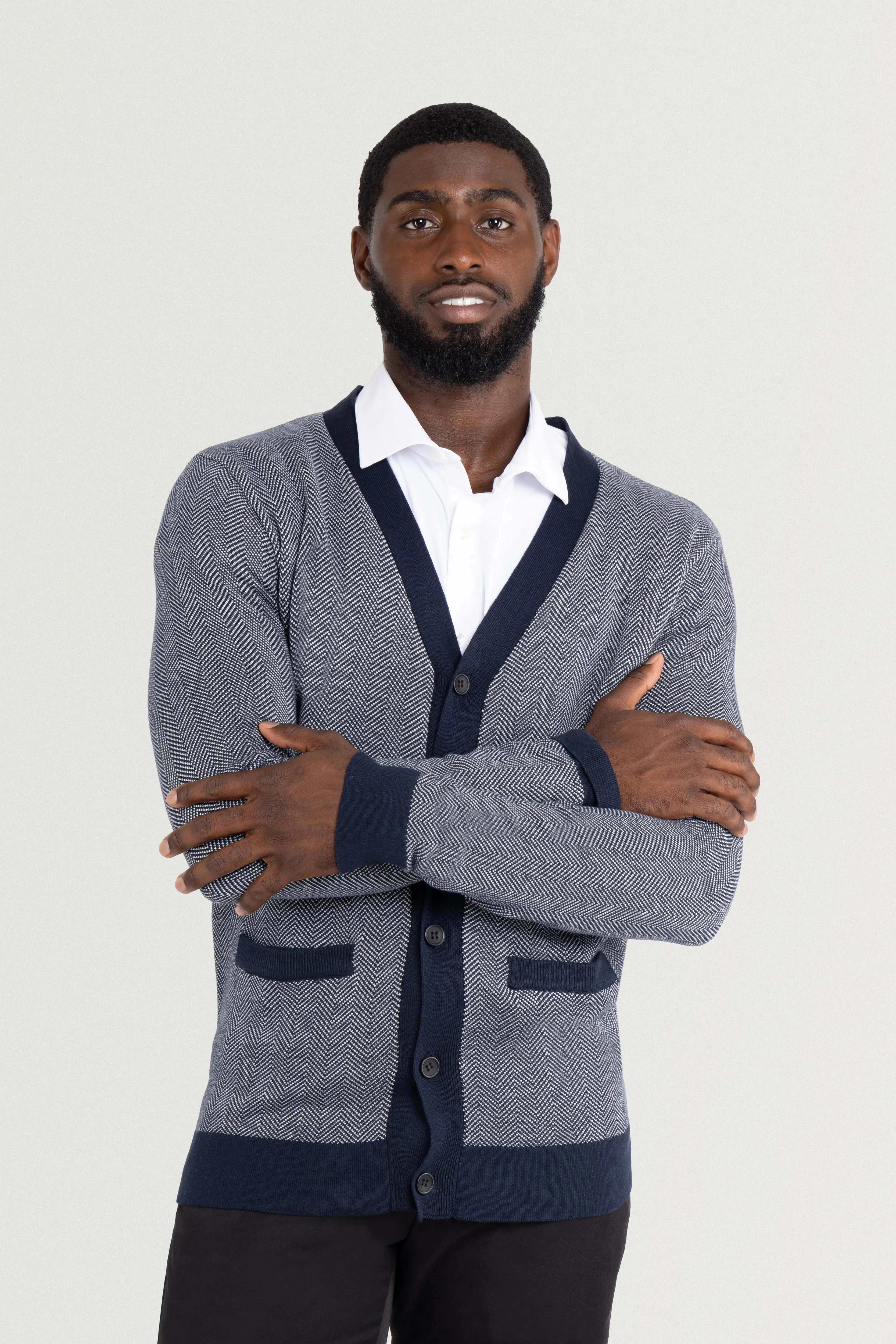 X RAY Men's Casual Herringbone Cardigan Sweater