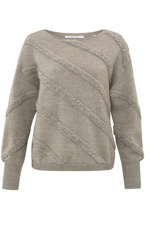 YAYA - Sweater - Diagonal Boucle Stripe - Dove Grey