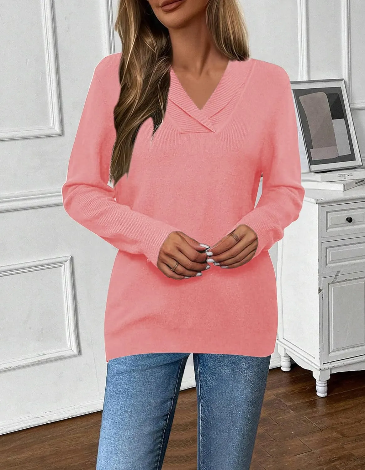 Zeagoo Sweaters for Women Long Sleeve Shirts V Neck Knit Pullover