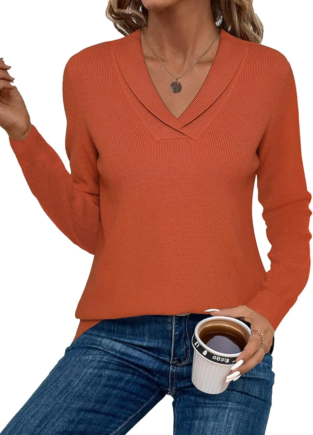 Zeagoo Sweaters for Women Long Sleeve Shirts V Neck Knit Pullover