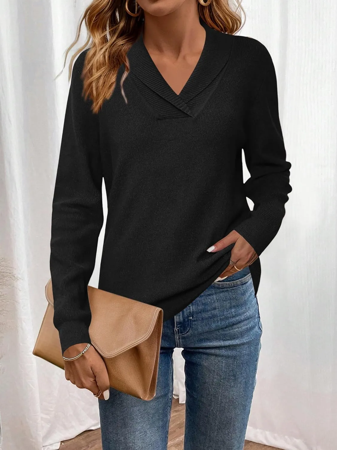 Zeagoo Sweaters for Women Long Sleeve Shirts V Neck Knit Pullover