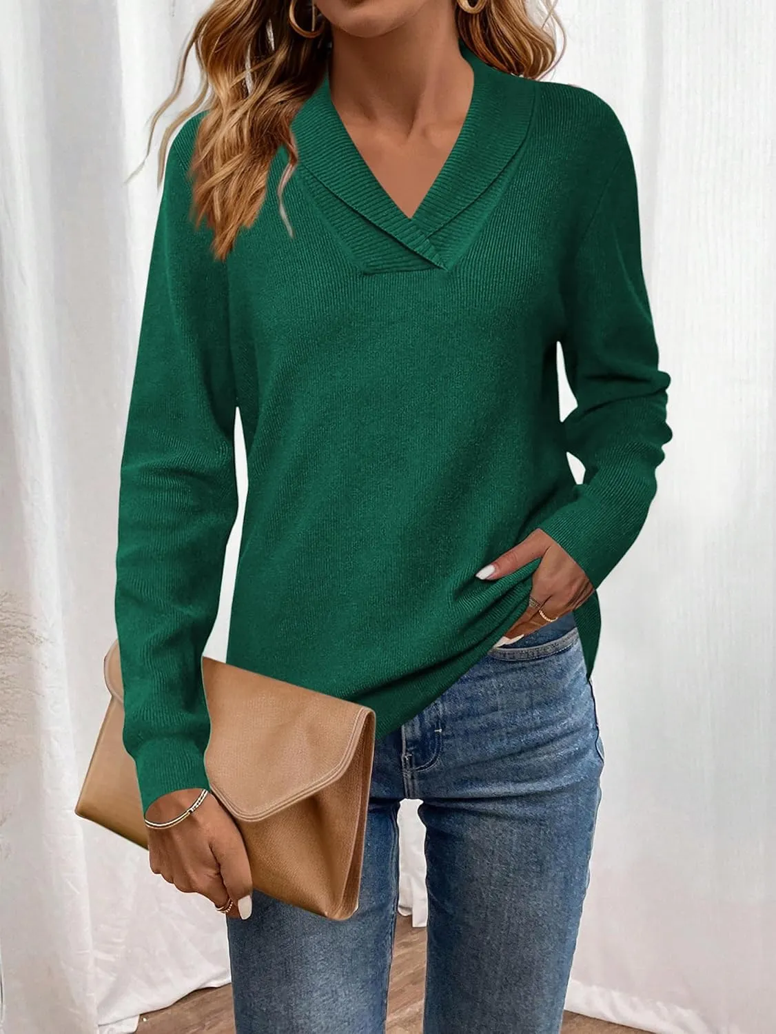 Zeagoo Sweaters for Women Long Sleeve Shirts V Neck Knit Pullover