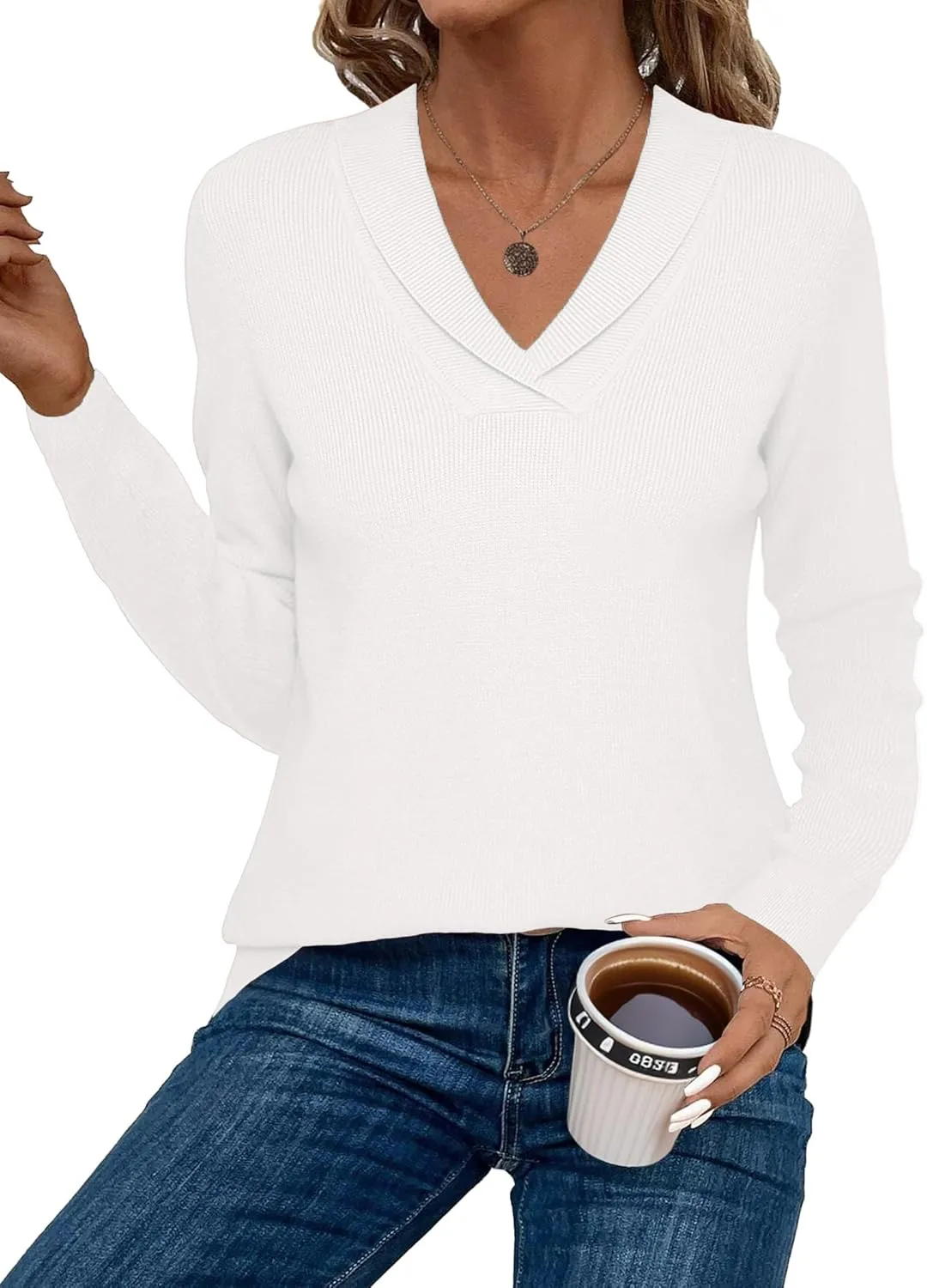 Zeagoo Sweaters for Women Long Sleeve Shirts V Neck Knit Pullover