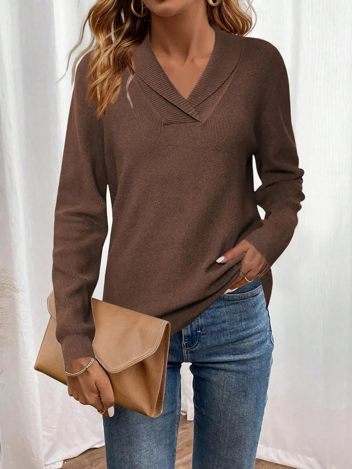 Zeagoo Sweaters for Women Long Sleeve Shirts V Neck Knit Pullover