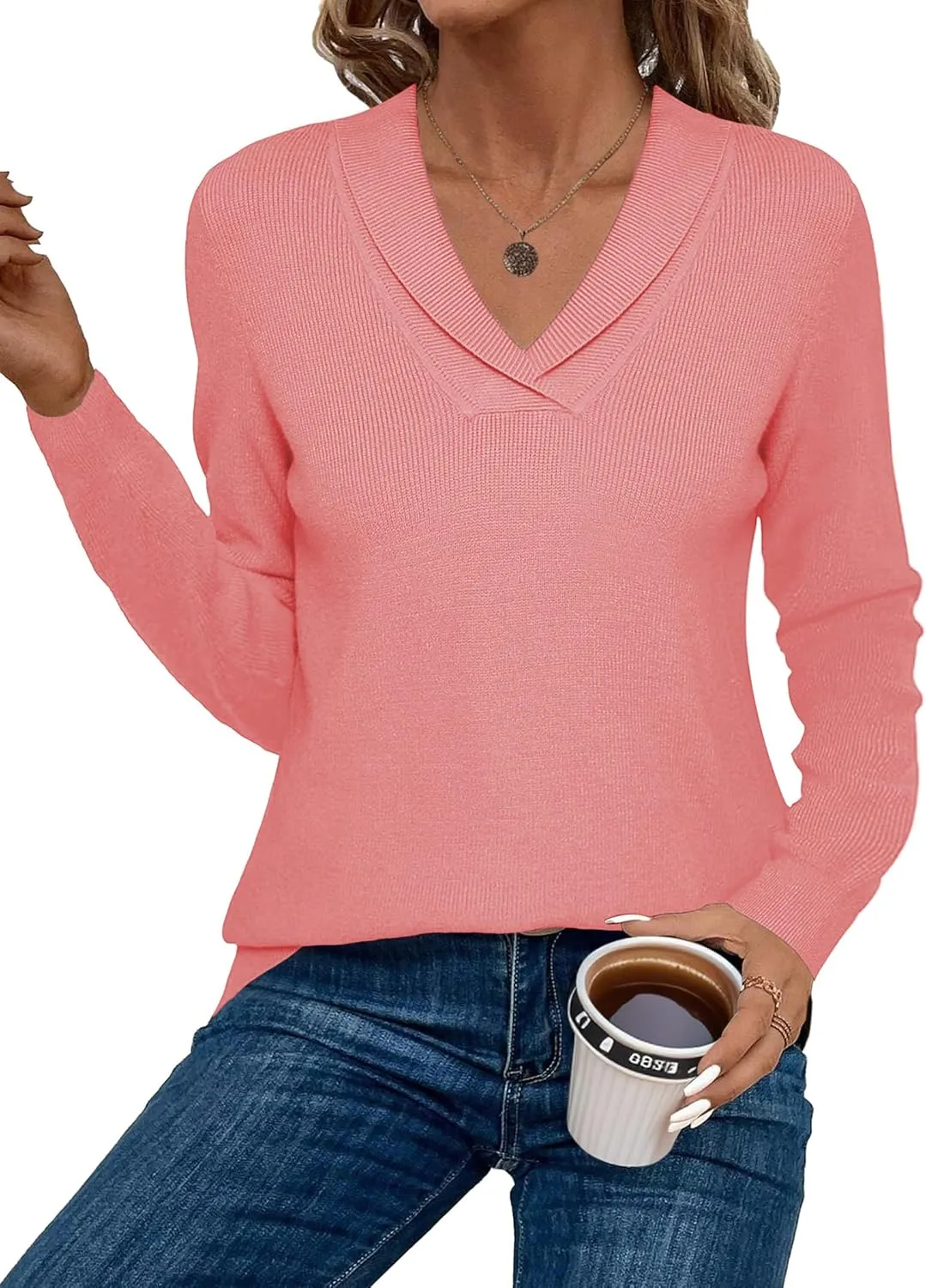 Zeagoo Sweaters for Women Long Sleeve Shirts V Neck Knit Pullover