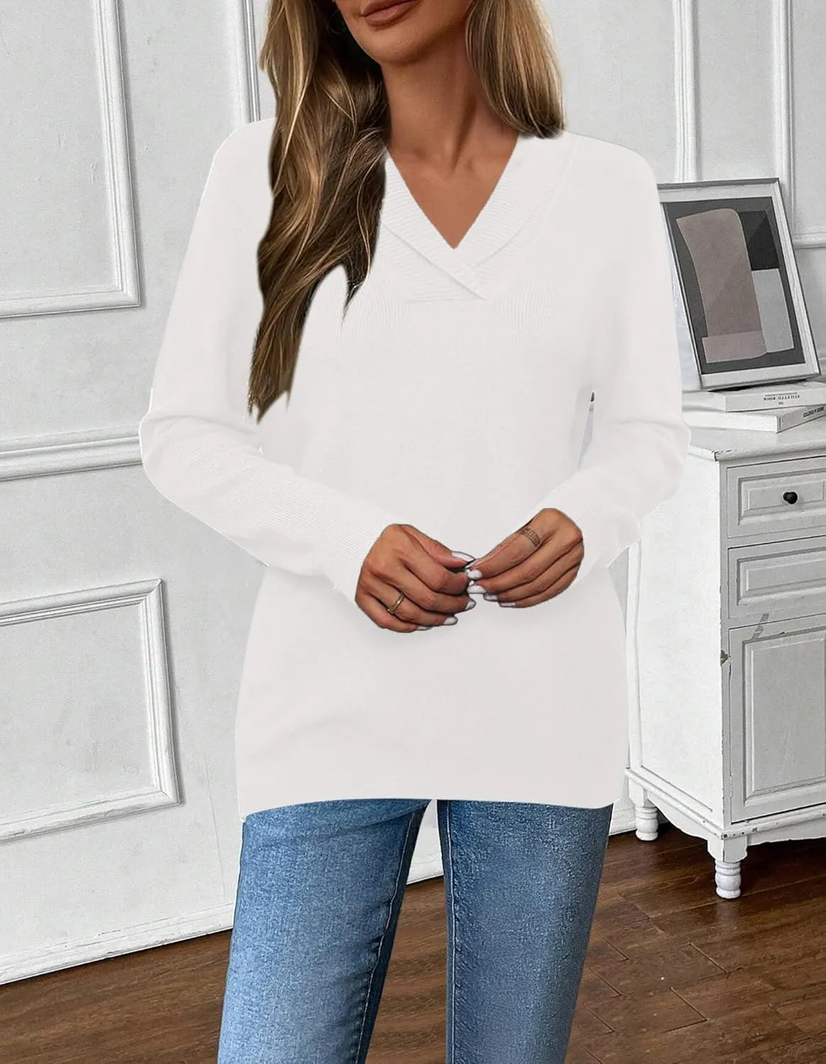 Zeagoo Sweaters for Women Long Sleeve Shirts V Neck Knit Pullover