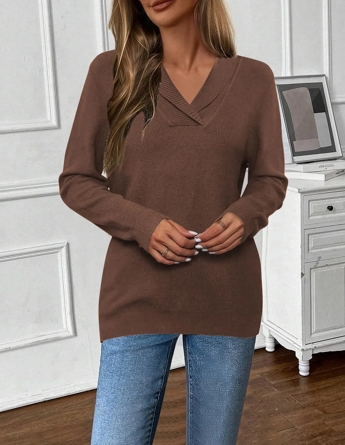 Zeagoo Sweaters for Women Long Sleeve Shirts V Neck Knit Pullover