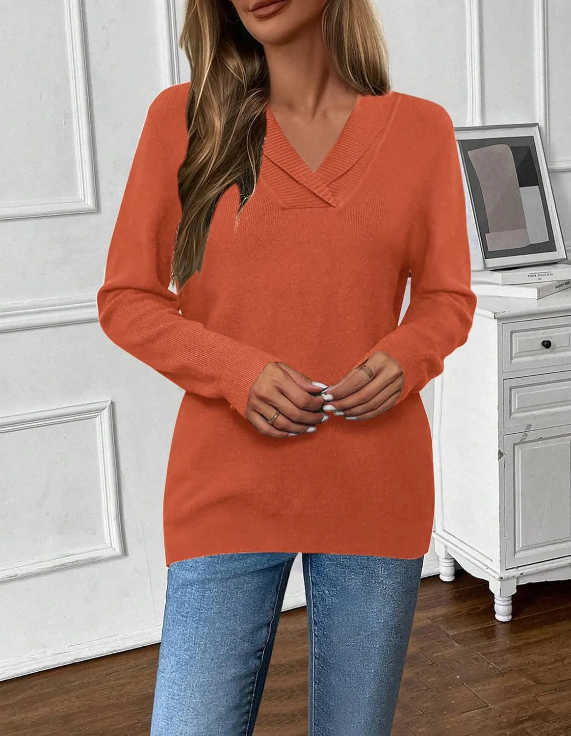 Zeagoo Sweaters for Women Long Sleeve Shirts V Neck Knit Pullover