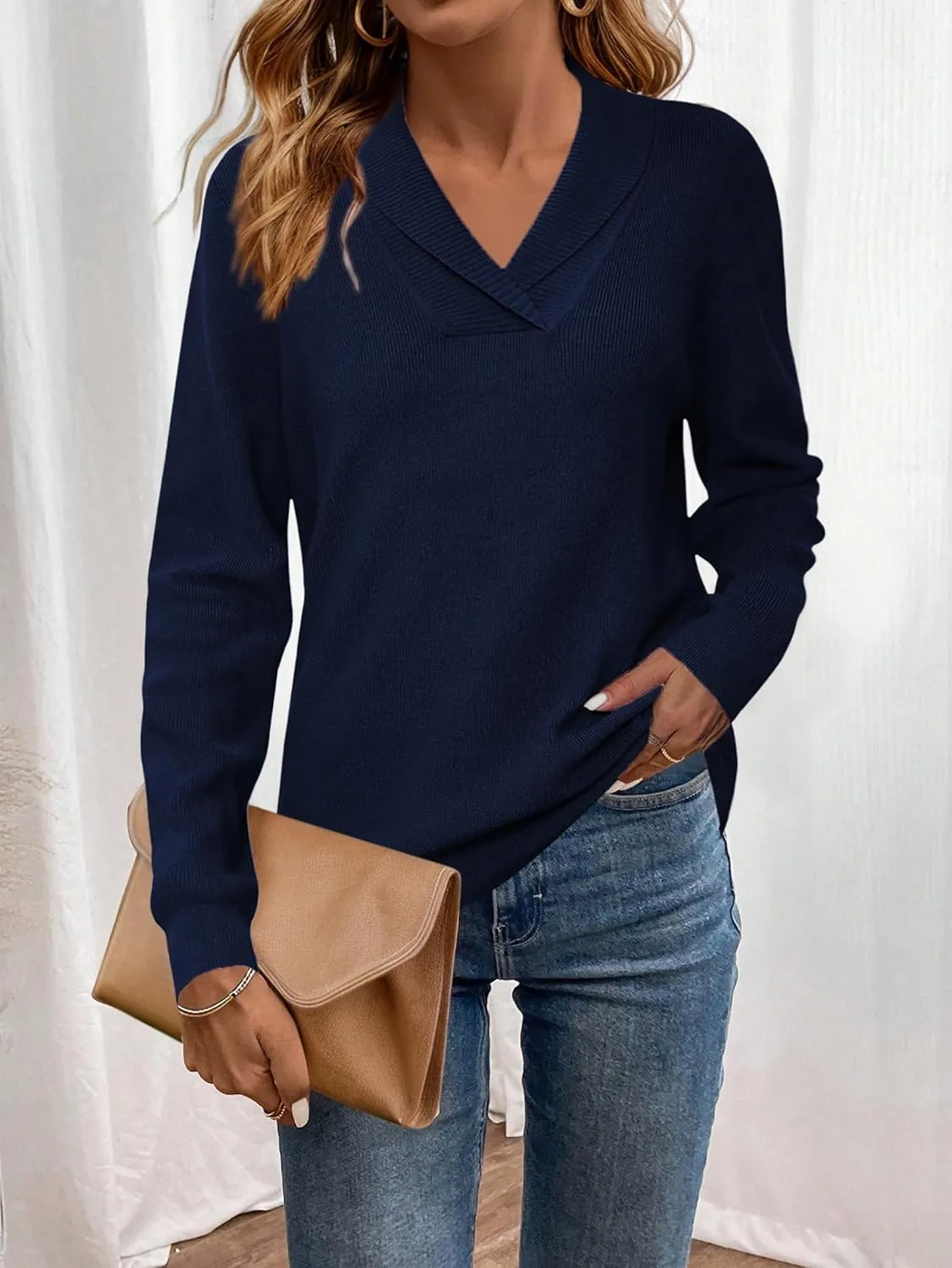 Zeagoo Sweaters for Women Long Sleeve Shirts V Neck Knit Pullover