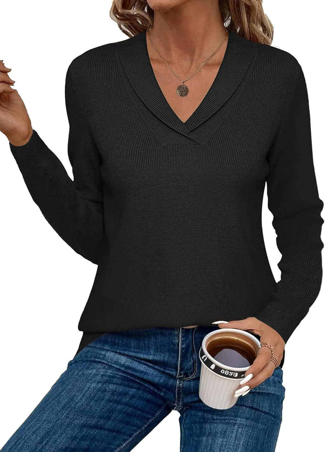 Zeagoo Sweaters for Women Long Sleeve Shirts V Neck Knit Pullover