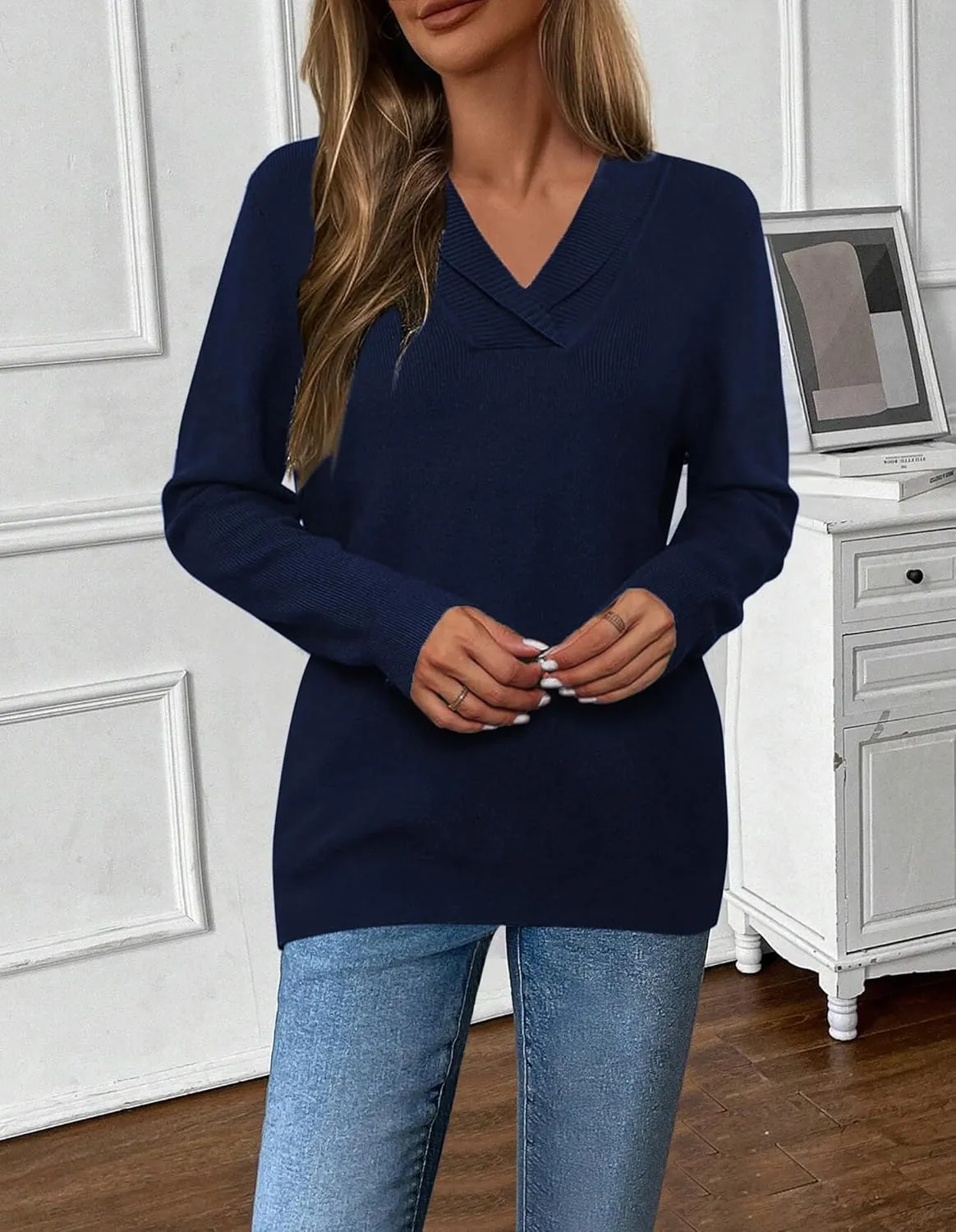 Zeagoo Sweaters for Women Long Sleeve Shirts V Neck Knit Pullover