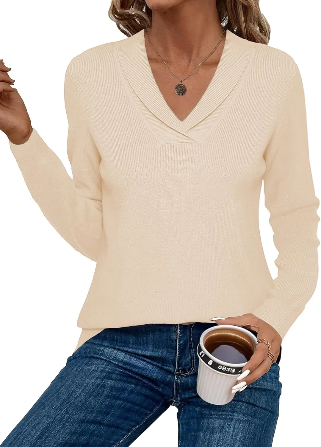 Zeagoo Sweaters for Women Long Sleeve Shirts V Neck Knit Pullover