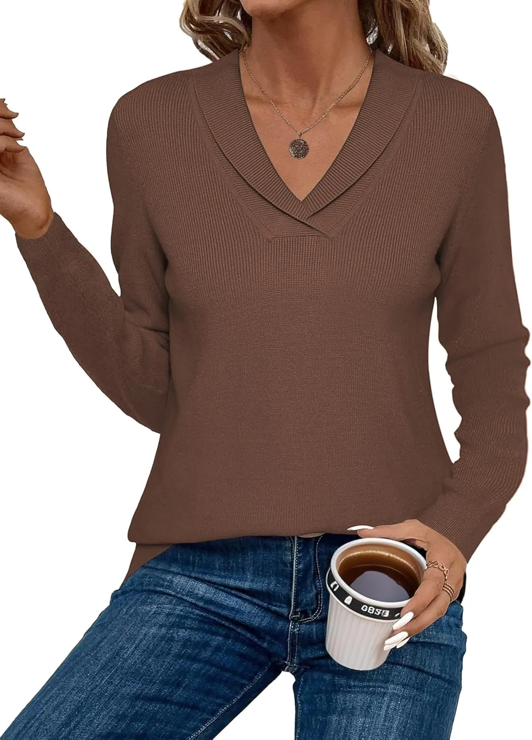 Zeagoo Sweaters for Women Long Sleeve Shirts V Neck Knit Pullover